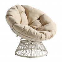 OSP Home Furnishings BF29296CM-M52 Papasan Chair with Cream Round Pillow Cushion and Cream Wicker Weave